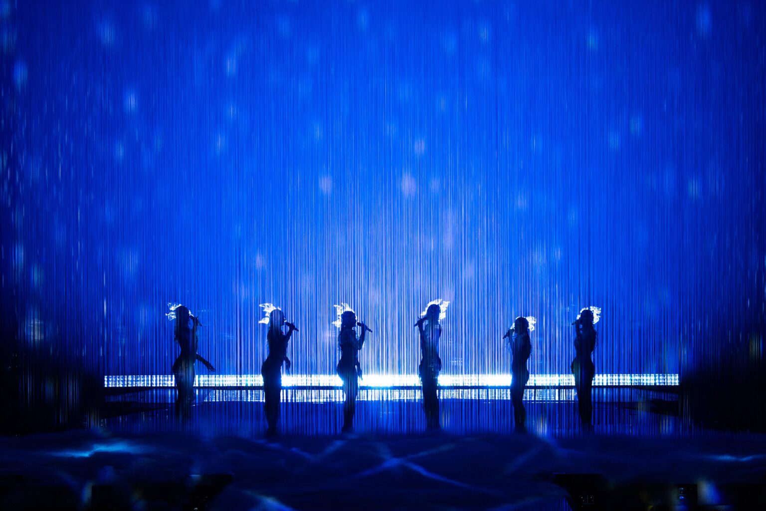 Tautumeitas performing ‘Bur Man Laimi’ for Latvia at the Second Semi-Final in St. Jakobshalle.