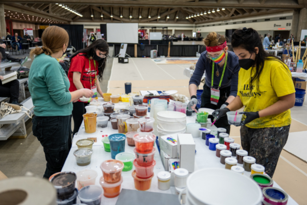 People participating in a hands on paint lab