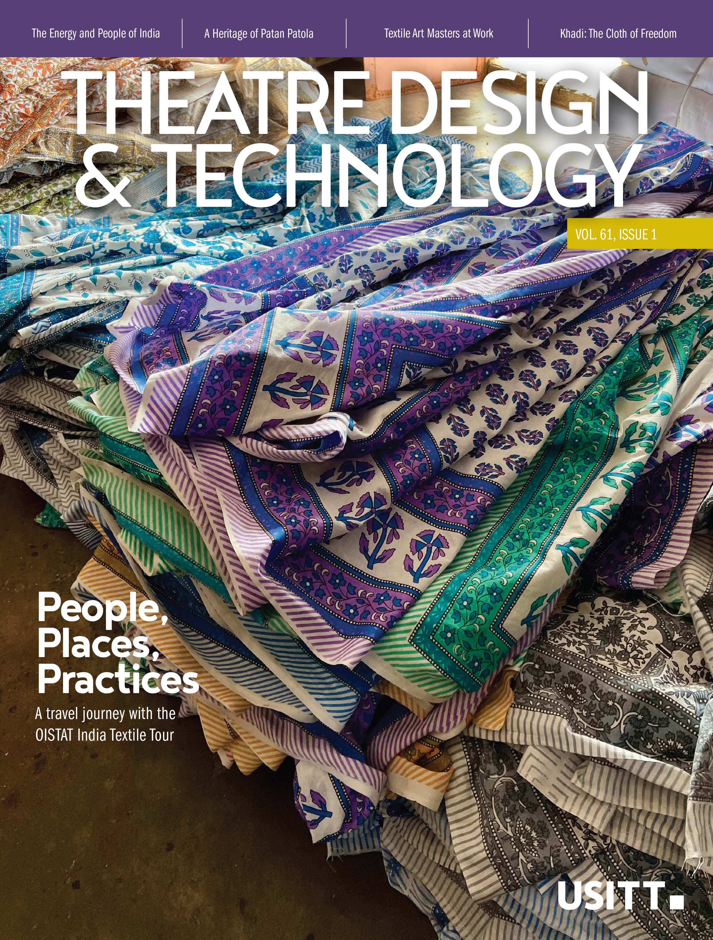 TD&T Spring 2025 cover featuring a pile of textiles.