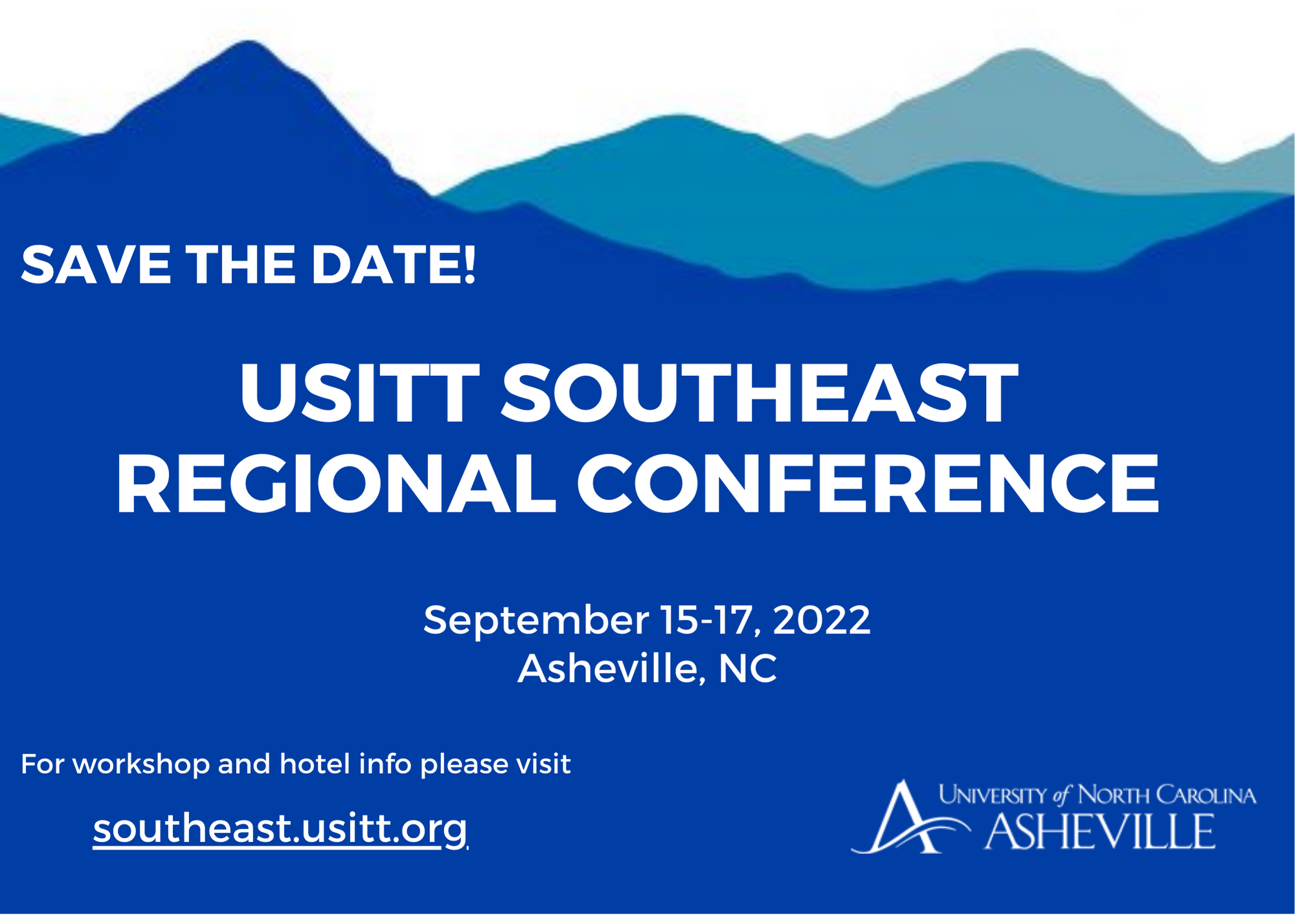 USITT Southeast Regional Section Graphic with text and blue mountains on a white background