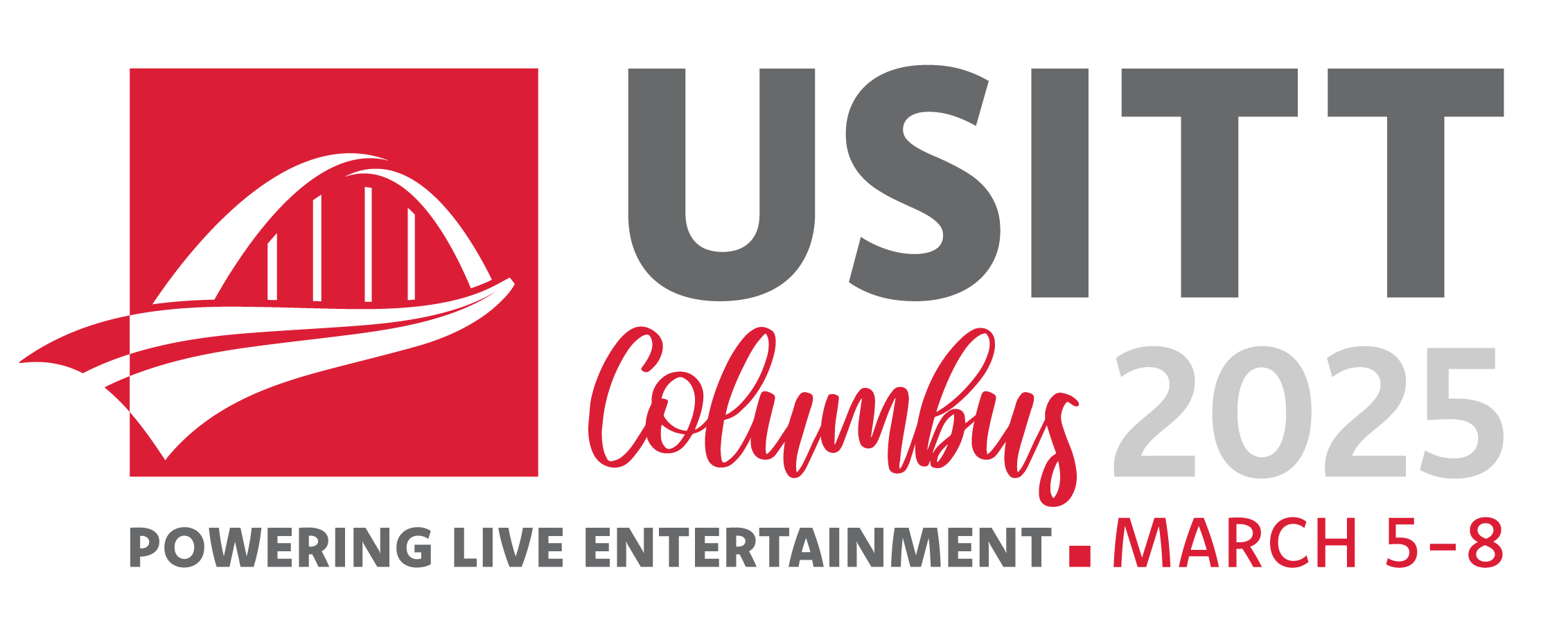 USITT25 Columbus Logo gray and red with tagline