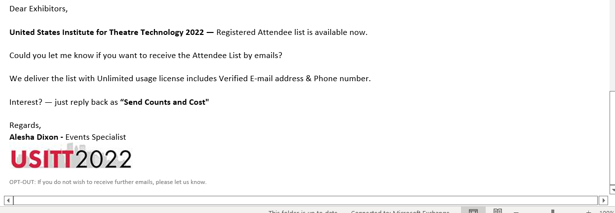 USITT22 Phishing Email Screenshot Example