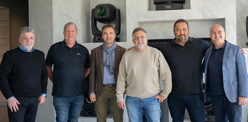 L to R: Francesco Romagnoli (Claypaky), Craig Singer (ICD), Marcus Graser (Claypaky), Gary Mass (ICD), Noel Duncan (ICD) and Alberico D’Amato (Claypaky)