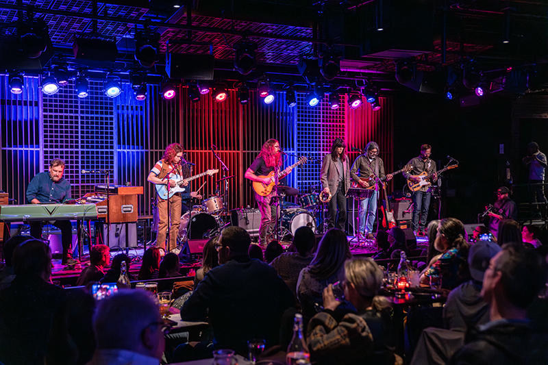 A band performs on the stage at Garcias in Chicago.