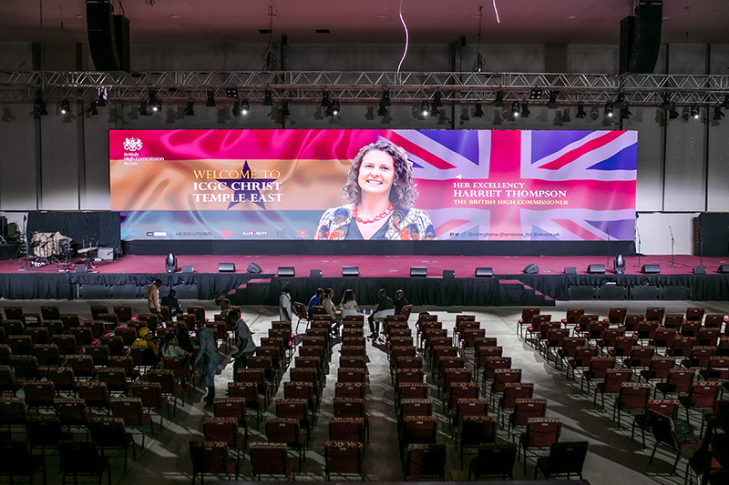 Harriet Thompson, British High Commissioner for Ghana, visited the 4,400-seat, three-story ICGC church in Accra, Ghana.