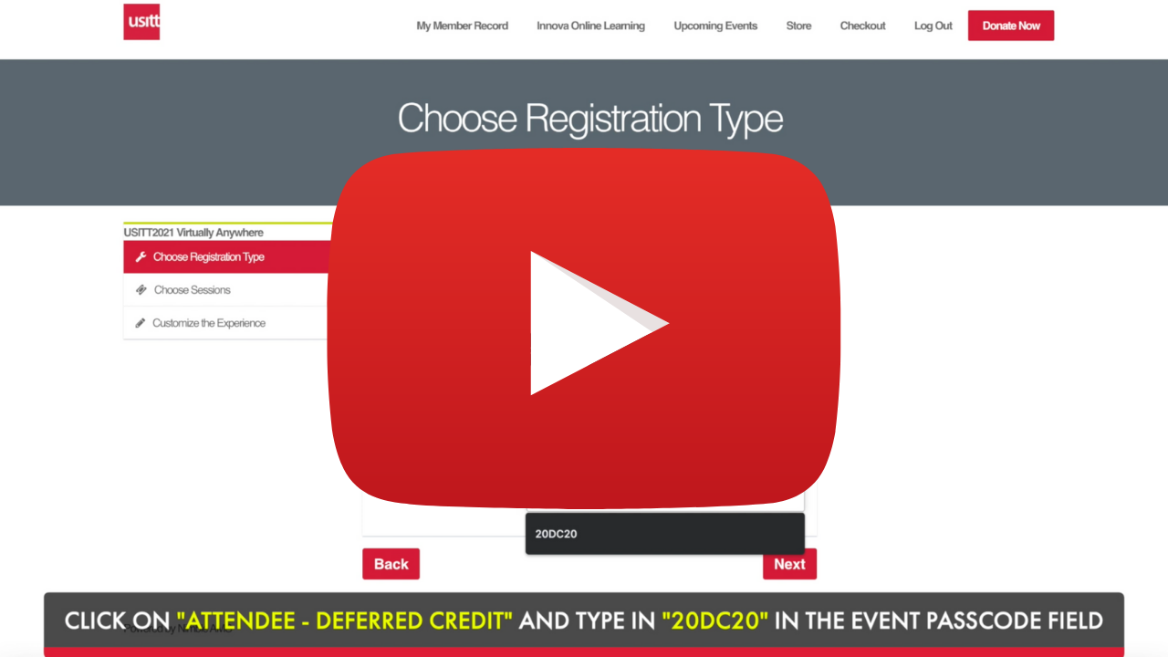 USITT21 Registration Video Screenshot with YouTube Play Button